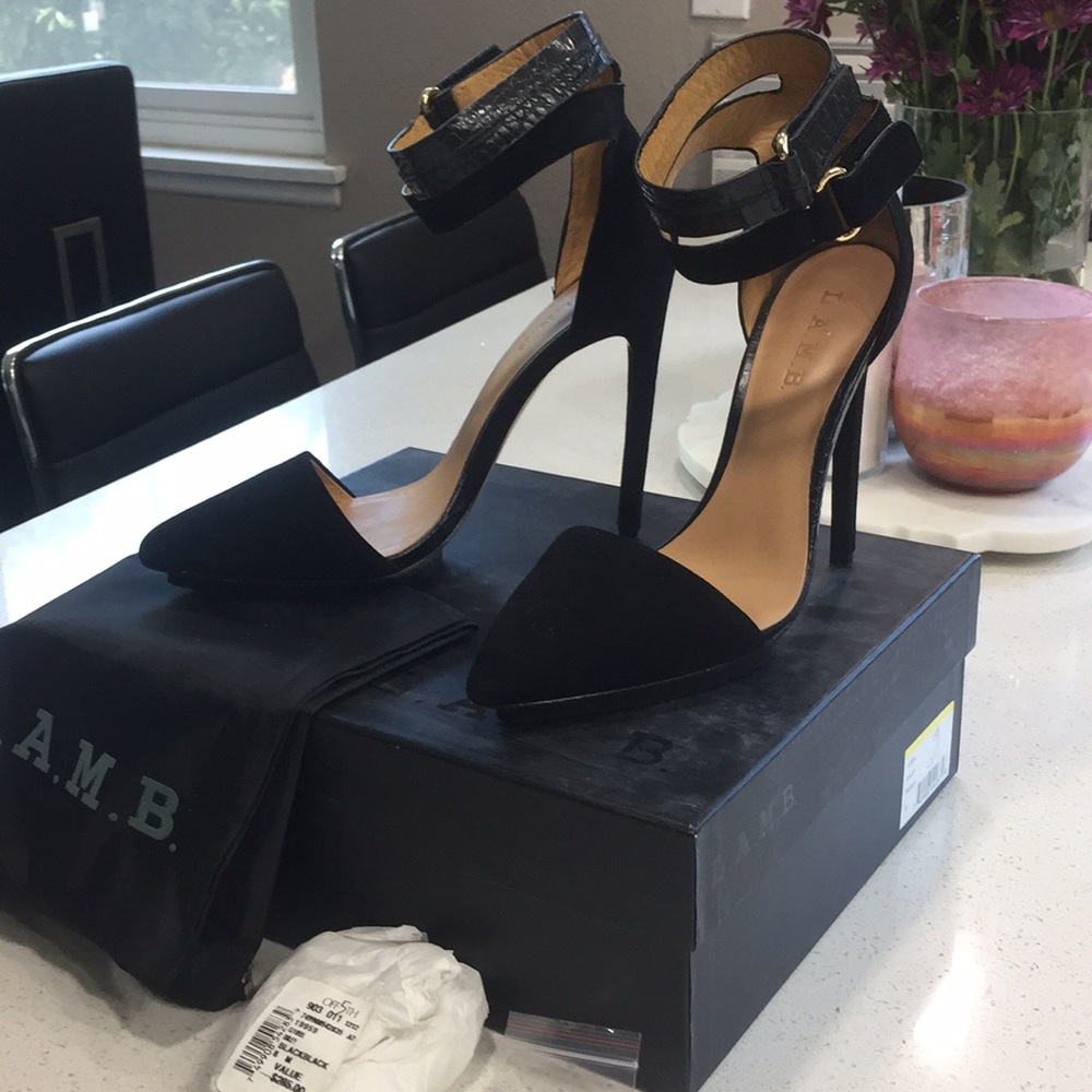 Velvet snake print black heels- LAMB